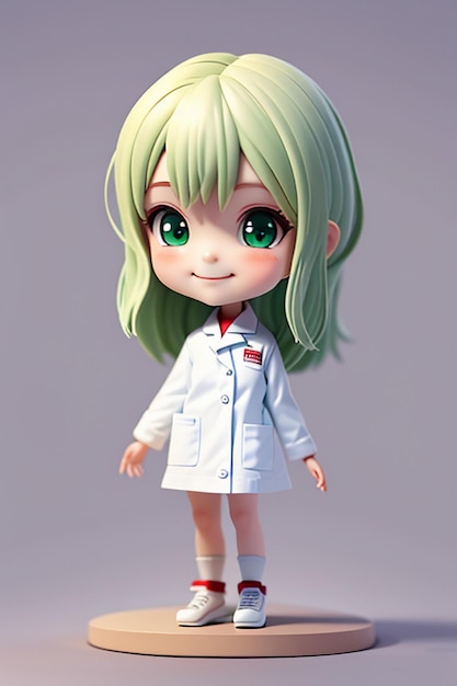 A cartoon image of a doctor wearing a white coat with beautiful big eyes anime style 3d modeling