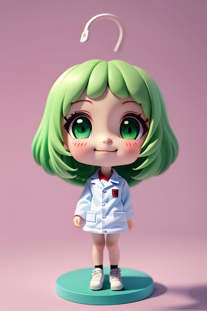 A cartoon image of a doctor wearing a white coat with beautiful big eyes anime style 3D modeling