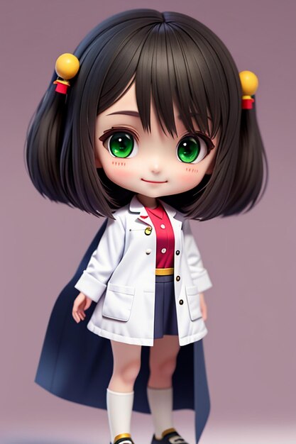 A cartoon image of a doctor wearing a white coat with beautiful big eyes anime style 3D modeling