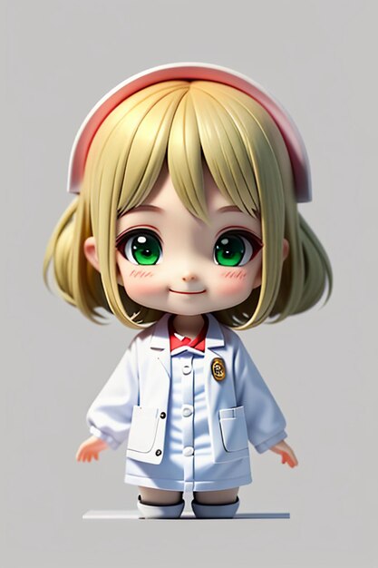 A cartoon image of a doctor wearing a white coat with beautiful big eyes anime style 3D modeling