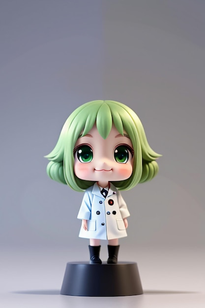 A cartoon image of a doctor wearing a white coat with beautiful big eyes anime style 3D modeling