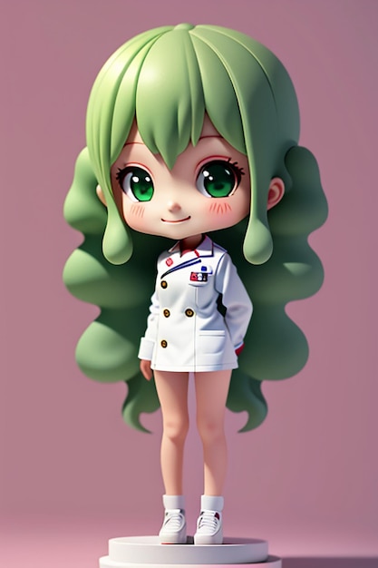 A cartoon image of a doctor wearing a white coat with beautiful big eyes anime style 3D modeling