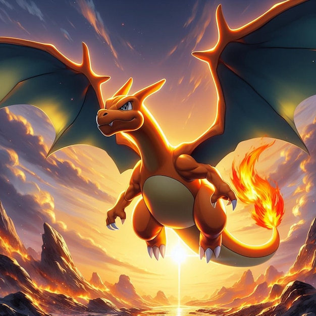 a cartoon image of a dragon flying over a mountain