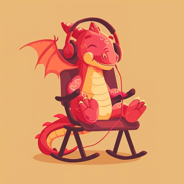 Photo a cartoon image of a dragon with headphones on