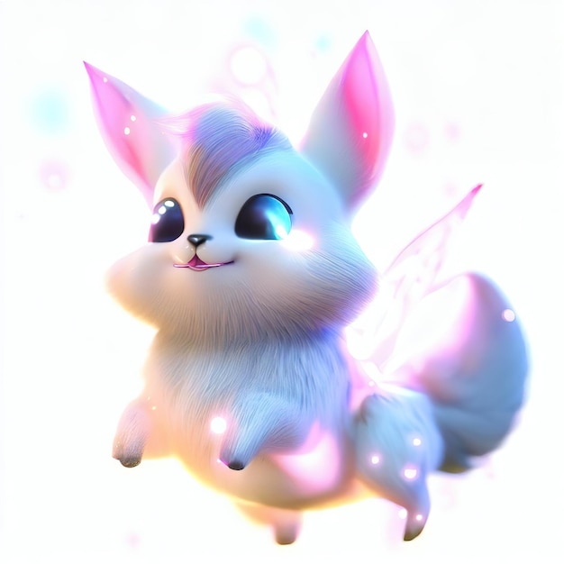 A cartoon image of a fluffy fox with wings and wings that say's a fairy tale.