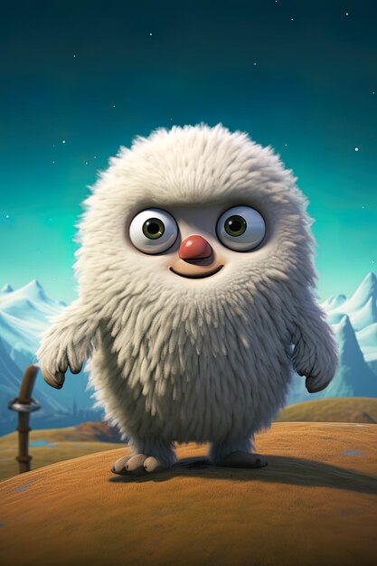 Photo a cartoon image of a fluffy white owl with a sword in his hand