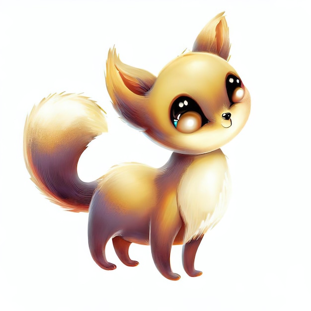 A cartoon image of a fox with a black tail and black eyes.