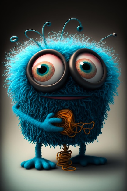 A cartoon image of a fuzzy monster holding a yarn ball