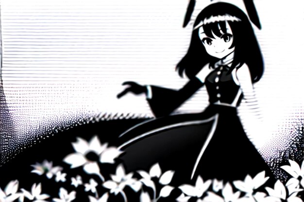 A cartoon image of a girl with a white dress and a black dress.