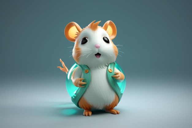 A cartoon image of a hamster wearing a green jacket.