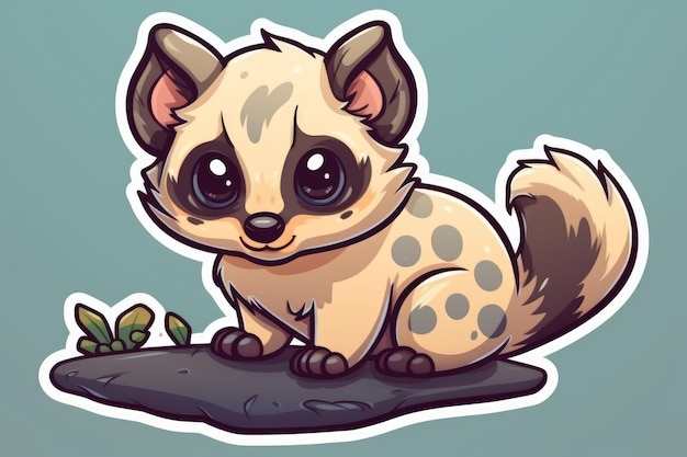 A cartoon image of a hyena with big eyes and a green patch on the bottom.