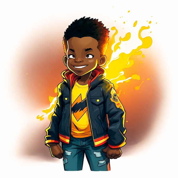 Cartoon image of a little boy superhero of African origin