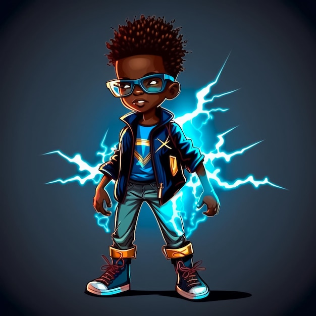 Cartoon image of a little boy superhero of African origin