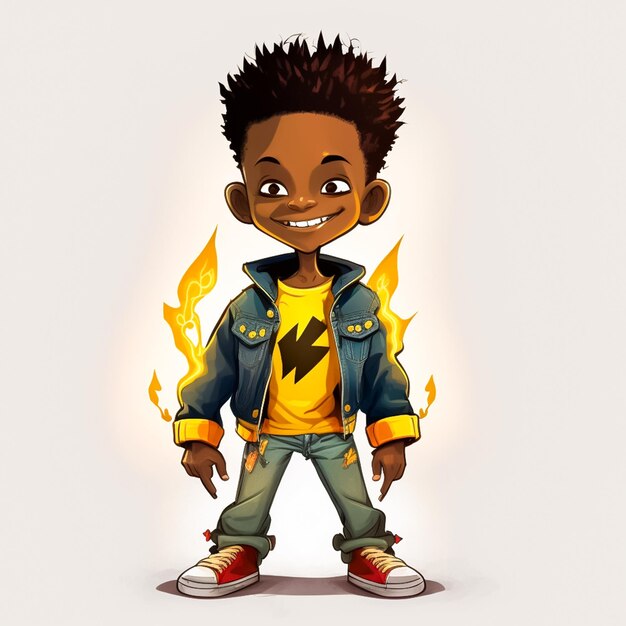 Cartoon image of a little boy superhero of African origin