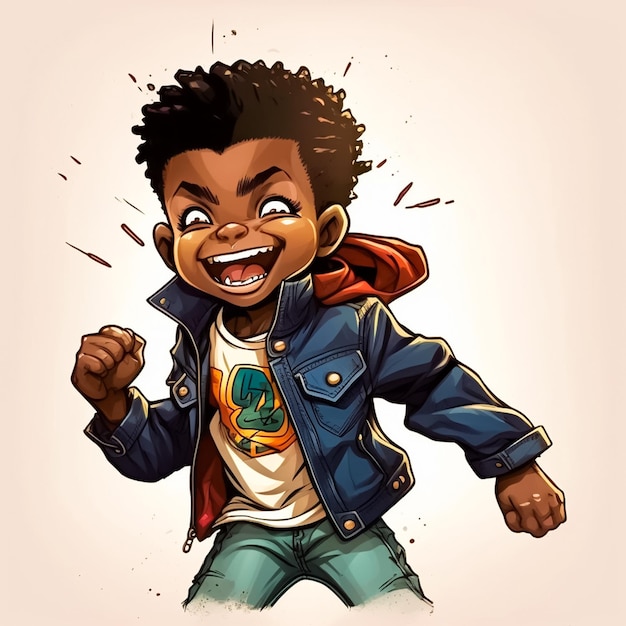 Cartoon image of a little boy superhero of African origin