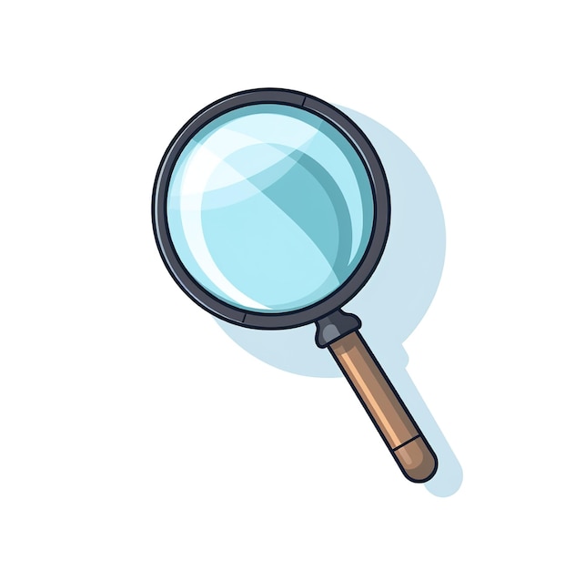 a cartoon image of a magnifying glass with a brown wooden handle.