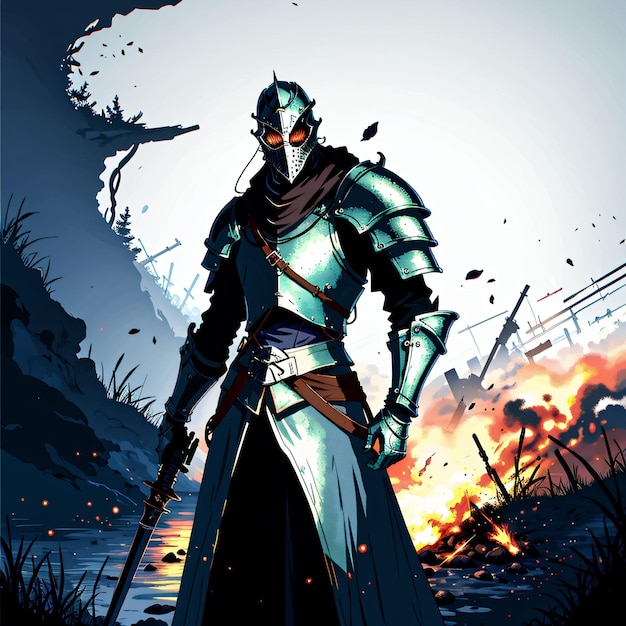 A cartoon image of a man in a mask with a sword in his hand.