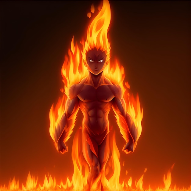 A cartoon image of a man with flames on his face