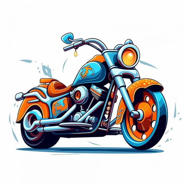 A cartoon image of a motorcycle with the word harley on it