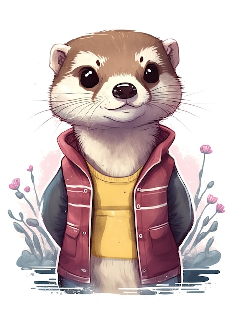 A cartoon image of an otter wearing a red vest with the word ferret on it.