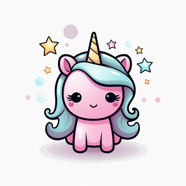 a cartoon image of a pink unicorn with stars and stars