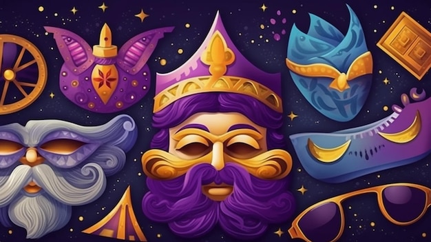 A cartoon image of a purple king with a purple hat and a blue hat.