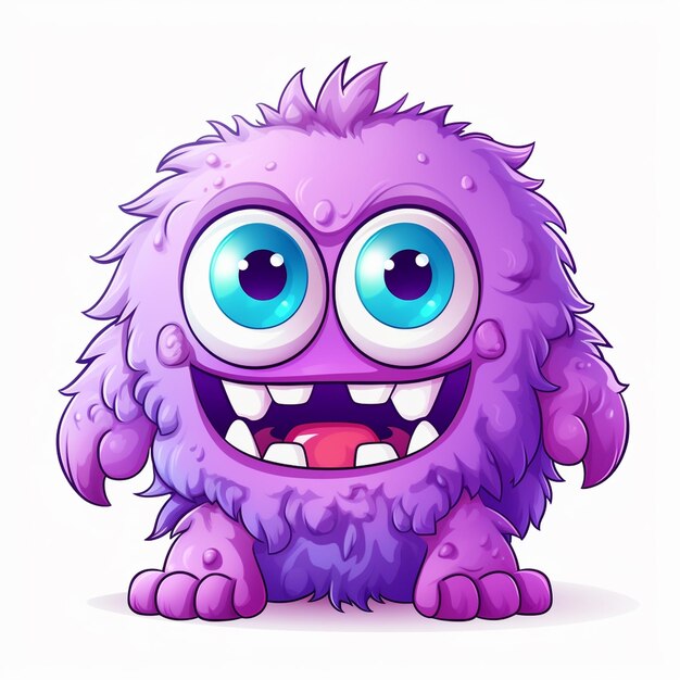 A cartoon image of a purple monster with big blue eyes.