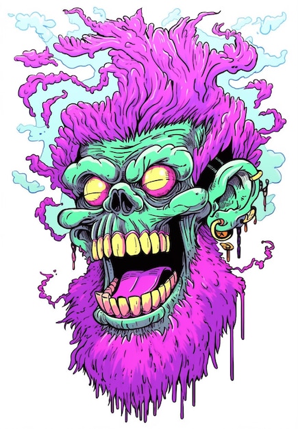 A cartoon image of a purple zombie with a purple beard generative ai