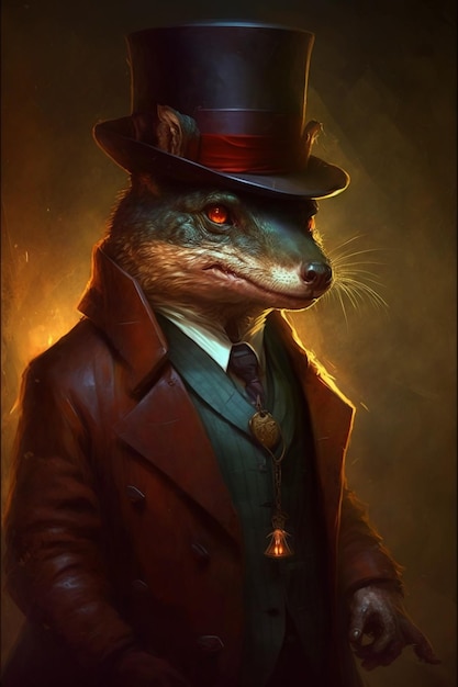 A cartoon image of a rat wearing a suit and hat.