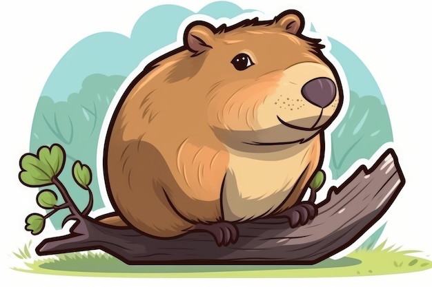 A cartoon image of a rodent on a branch.