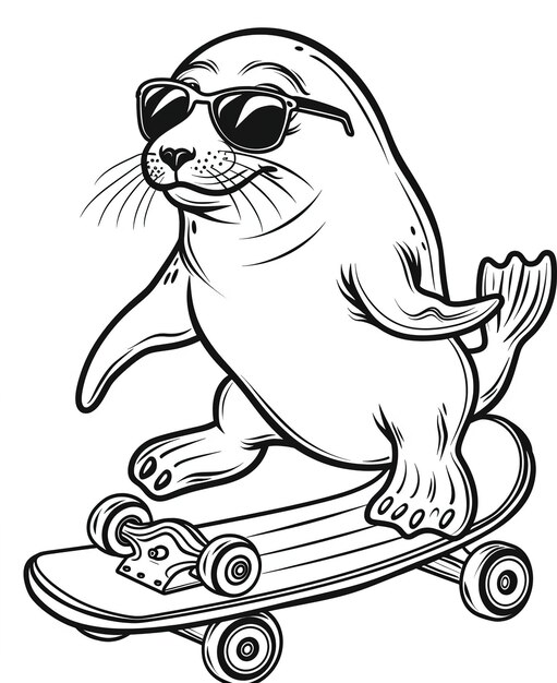 a cartoon image of a seal on a skateboard with the image of a seal on the bottom