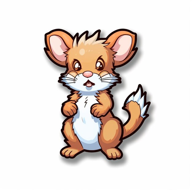 Photo cartoon image of a small brown and white mouse standing up generative ai