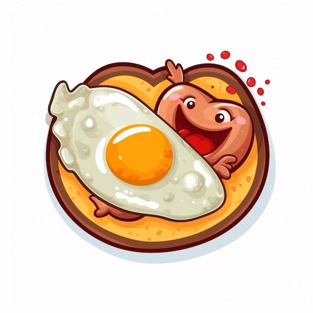 A cartoon image of a smiling face with a fried egg on it