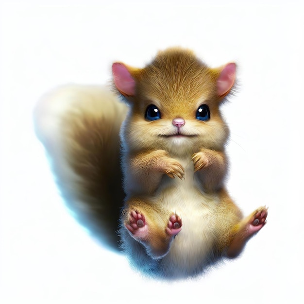 A cartoon image of a squirrel with a pink nose and blue eyes.