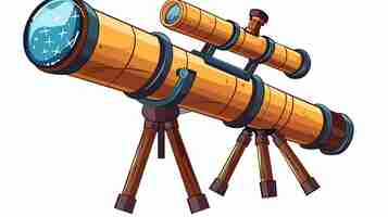 Photo a cartoon image of a telescope the telescope is brown and has a large lens it is sitting on a tripod the telescope is pointing up at the sky