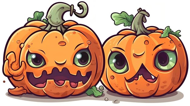 A cartoon image of two pumpkins with angry faces.