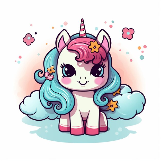 a cartoon image of a unicorn with butterflies and hearts on it