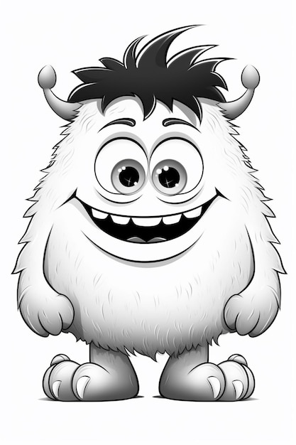 a cartoon image of a white furry monster with black hair generative ai