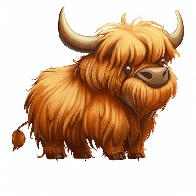 A cartoon image of a yak with horns and a white background.