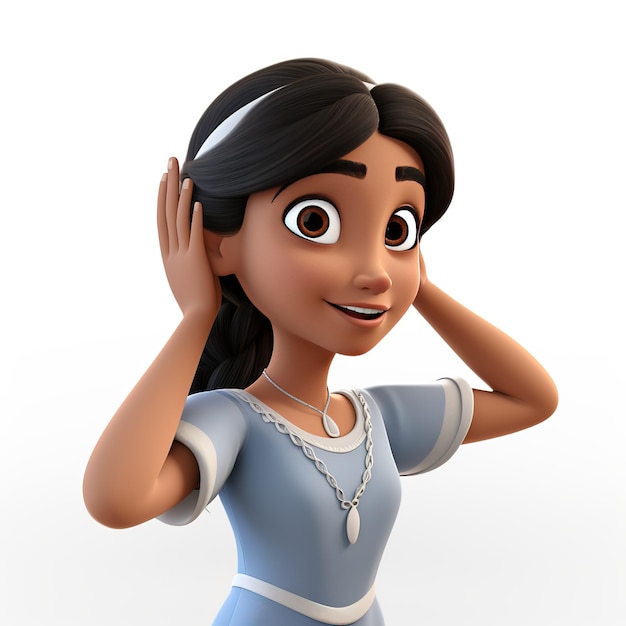 cartoon Indian school girl isolated on gray background in studiostyle 3d render