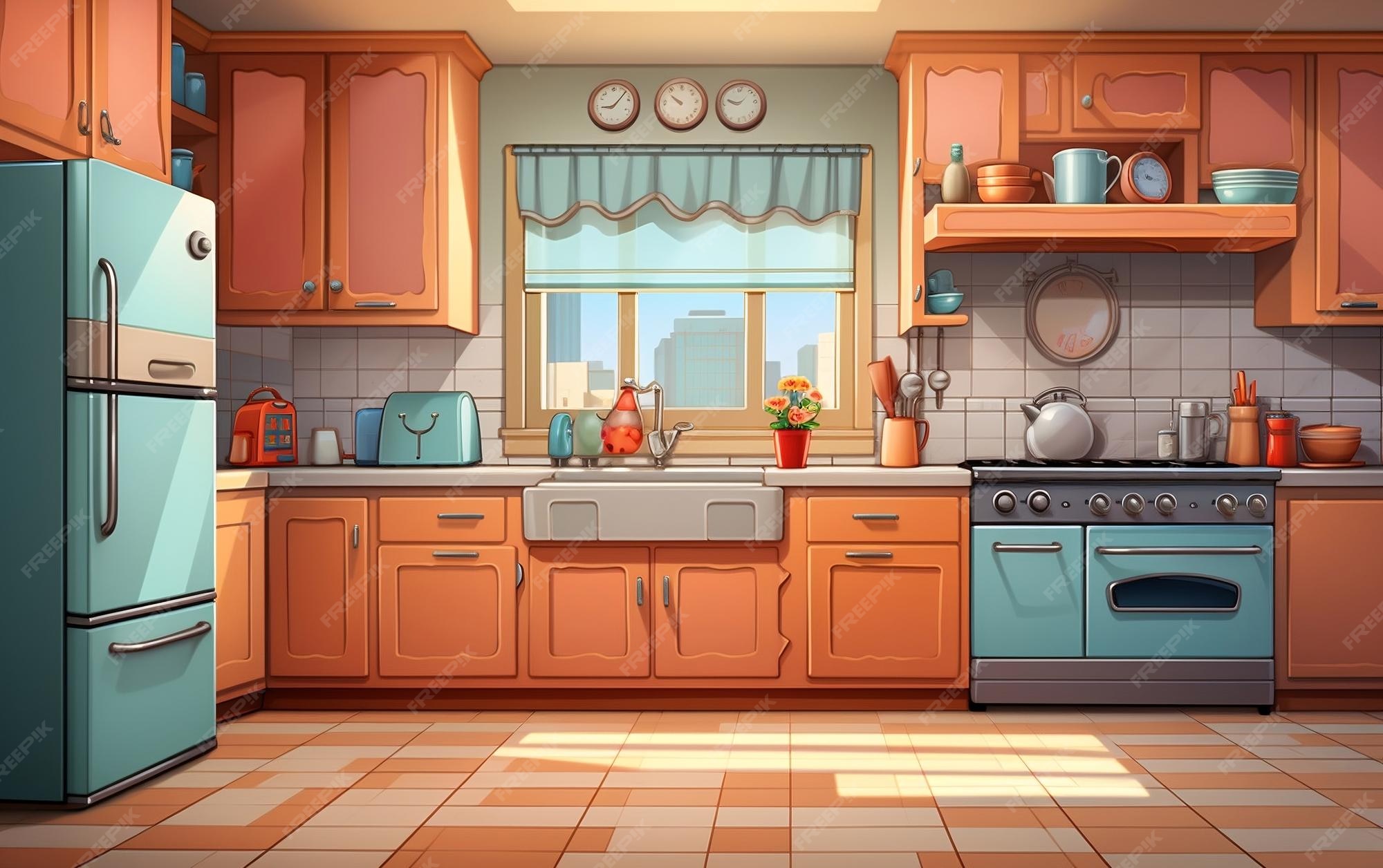 Premium AI Image | cartoon interior of family kitchen counter with ap