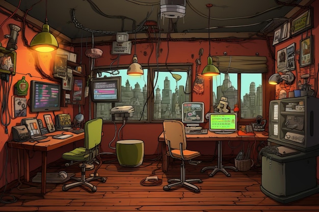 Cartoon internet cafe Beautiful illustration picture Generative AI