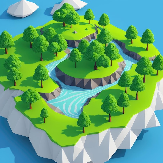 A cartoon of a island with trees on it