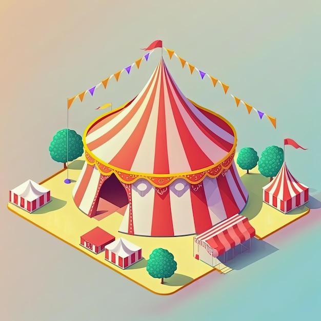 Photo cartoon isometric ciscus tent amusement park generative ai