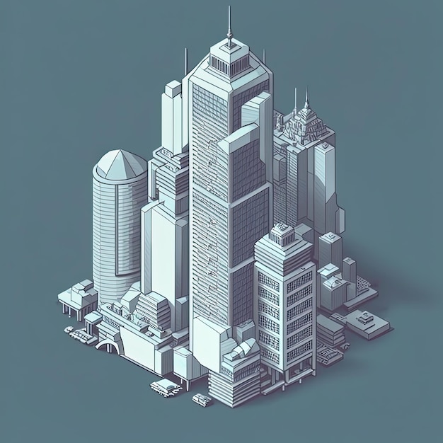 도시 Generative AI의 만화 아이소메트릭 마천루
