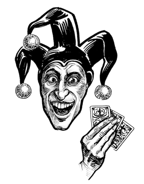 A cartoon of a jester with a dollar bill in his hand.