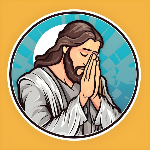 A cartoon of jesus praying with his hands together