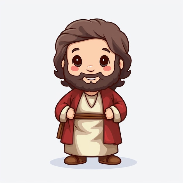 cartoon jesus with a beard and a red robe holding a cane generative ai
