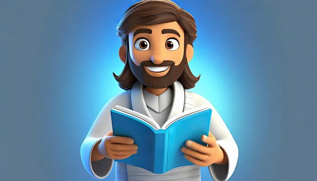 Cartoon Jezus Christus levensstijl en lees boek