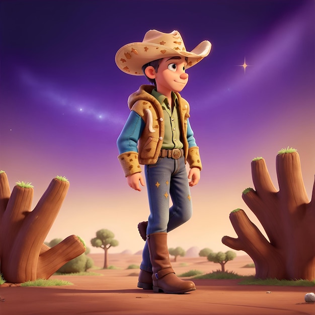 Foto cartoon jongen die cowboy kleren draagt beeld gegenereerd door ai